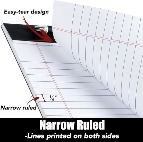 وسادات قانونية مع حامل أقلام، 8.5 بوصة × 11.75 بوصة، مسطرة عريضة، 50 ورقة/وسادة (4 وسادات)، ورق ممتاز بوزن 18 رطل، وسادات كتابة مثقوبة، دفاتر ملاحظات ورقية، لوحة ملاحظات للمدرسة، المكتب، المنزل، الكلية، الأعمال. in Kuwait