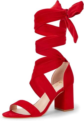 GENSHUO Women's Chunky High Heels Lace Up Strappy Block Sandals Open Toe Sexy Dress Heel Comfortable Prom Wedding Homecoming Party Graduation Shoes in Saudi Arabia