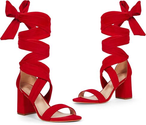 GENSHUO Women's Chunky High Heels Lace Up Strappy Block Sandals Open Toe Sexy Dress Heel Comfortable Prom Wedding Homecoming Party Graduation Shoes in Saudi Arabia