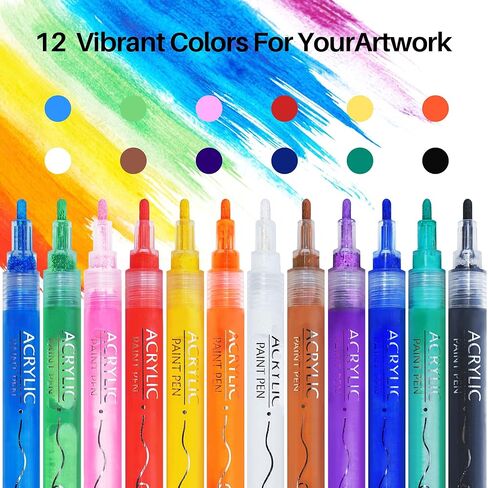 أقلام طلاء أكريليك، علامات طلاء أكريليك ممتازة لورق القماش والخشب والحجر والرسم الصخري، مثالية للمشروعات المدرسية وفصول الفن والحرف اليدوية in Kuwait