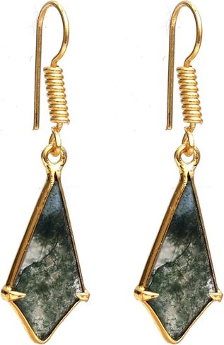 Gempires Kite Earrings for Women, Dangling Crystal Earrings, Prong Setting, Aventurine, Tiger Eye, Amazonite, Labradorite, Strawberry Quartz, Moonstone, Clear Quartz, Golden Obsidian, Lapis Lazuli, 14k Gold Plated Hook Earrings, Gift for Her in Kuwait