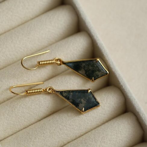 Gempires Kite Earrings for Women, Dangling Crystal Earrings, Prong Setting, Aventurine, Tiger Eye, Amazonite, Labradorite, Strawberry Quartz, Moonstone, Clear Quartz, Golden Obsidian, Lapis Lazuli, 14k Gold Plated Hook Earrings, Gift for Her in Kuwait