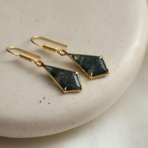 Gempires Kite Earrings for Women, Dangling Crystal Earrings, Prong Setting, Aventurine, Tiger Eye, Amazonite, Labradorite, Strawberry Quartz, Moonstone, Clear Quartz, Golden Obsidian, Lapis Lazuli, 14k Gold Plated Hook Earrings, Gift for Her in Kuwait