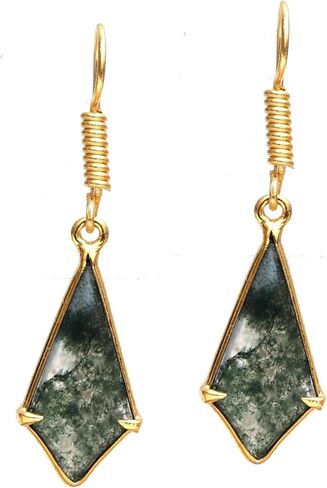 Gempires Kite Earrings for Women, Dangling Crystal Earrings, Prong Setting, Aventurine, Tiger Eye, Amazonite, Labradorite, Strawberry Quartz, Moonstone, Clear Quartz, Golden Obsidian, Lapis Lazuli, 14k Gold Plated Hook Earrings, Gift for Her in Kuwait