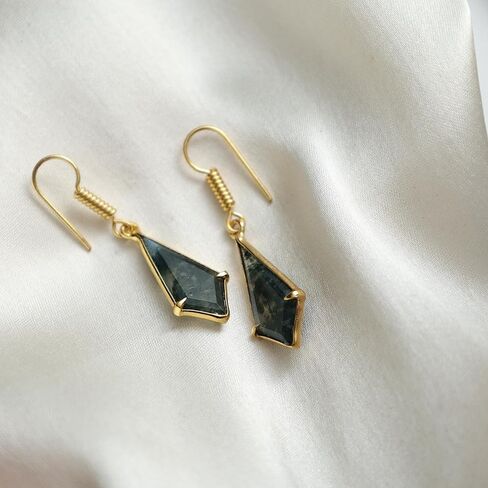 Gempires Kite Earrings for Women, Dangling Crystal Earrings, Prong Setting, Aventurine, Tiger Eye, Amazonite, Labradorite, Strawberry Quartz, Moonstone, Clear Quartz, Golden Obsidian, Lapis Lazuli, 14k Gold Plated Hook Earrings, Gift for Her in Kuwait