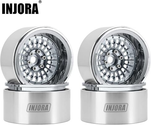 عجلة INJORA مقاس 2.2 بوصة - حافة توربين ألومنيوم 10 مم لسيارة SCX10 TRX4 VS4-10 Gen8 1/10 RC الزاحفة (قوس قزح أسود) in Saudi Arabia