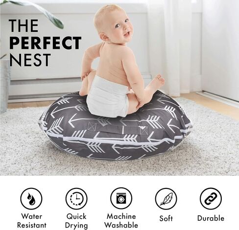 Nursing Pillow Cover | Soft Water Resistant and Machine Washable Fabric | Unisex Grey Elephant Print Design | Great for Breastfeeding and Bottle Feeding Mothers in Saudi Arabia