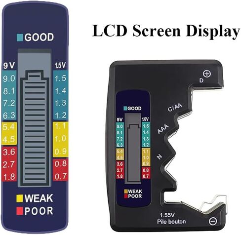 Universal Battery Tester for AA AAA C D 1.5V 1.2~4.8V 9V Button Cell Batteries,Household Battery Life Level Testers (Model BT-168 + BT-168D) in Saudi Arabia