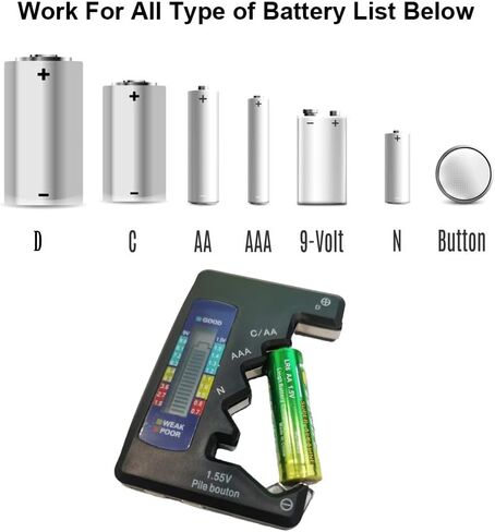 Universal Battery Tester for AA AAA C D 1.5V 1.2~4.8V 9V Button Cell Batteries,Household Battery Life Level Testers (Model BT-168 + BT-168D) in Saudi Arabia