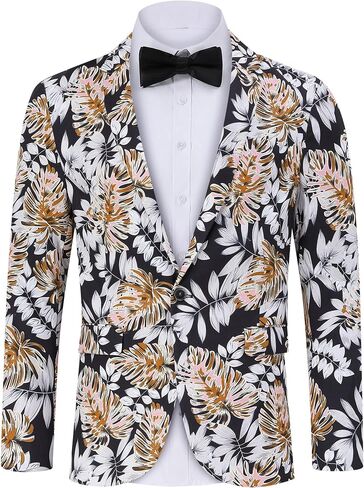 TURETRENDY Men's Printed Blazer Casual Slim Fit One Button Sports Coat Festival Party Jacket Leafwhite 3XL in Saudi Arabia