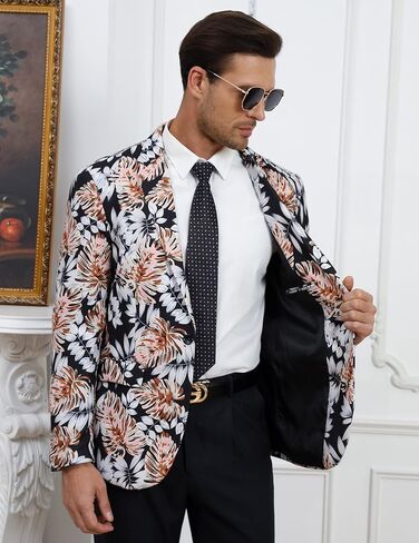 TURETRENDY Men's Printed Blazer Casual Slim Fit One Button Sports Coat Festival Party Jacket Leafwhite 3XL in Saudi Arabia