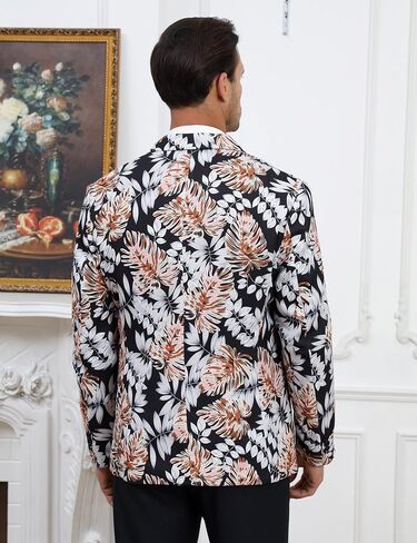TURETRENDY Men's Printed Blazer Casual Slim Fit One Button Sports Coat Festival Party Jacket Leafwhite 3XL in Saudi Arabia
