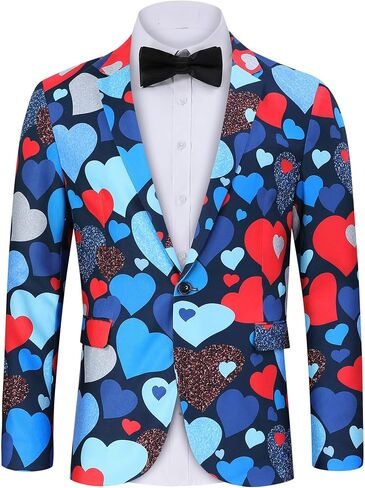 TURETRENDY Men's Printed Blazer Casual Slim Fit One Button Sports Coat Festival Party Jacket Leafwhite 3XL in Saudi Arabia
