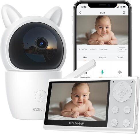 Video Baby Monitor with Camera and Audio, 2K Baby Monitor WiFi Smartphone with Night Vision, Pan-Tilt-Zoom via 4.3" Screen and APP, Cry/Motion Detection, 2-Way Audio in Saudi Arabia