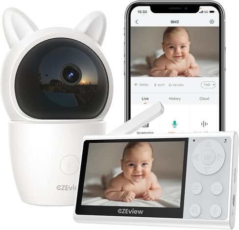 Video Baby Monitor with Camera and Audio, 2K Baby Monitor WiFi Smartphone with Night Vision, Pan-Tilt-Zoom via 4.3" Screen and APP, Cry/Motion Detection, 2-Way Audio in Saudi Arabia