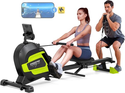 آلة التجديف JKANGFIT، آلات التجديف للاستخدام المنزلي مع تدريب قوة الذراع لآلة تمرين الجسم بالكامل، آلة التجديف المغناطيسية القابلة للطي مع حامل شاشة LCD مقاومة 14 مستوى in Kuwait