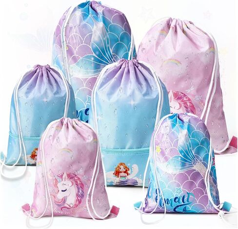 WSBArt Drawstring Backpack for Girls 6pcs Rainbow Waterproof Draw String Bags Large Dance Sackpack for Gym Swimming Sports Beach Travel Birthday Gift in Saudi Arabia