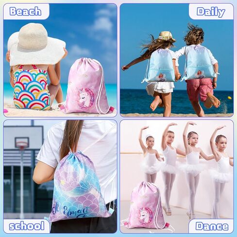 WSBArt Drawstring Backpack for Girls 6pcs Rainbow Waterproof Draw String Bags Large Dance Sackpack for Gym Swimming Sports Beach Travel Birthday Gift in Saudi Arabia