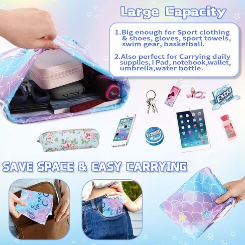 WSBArt Drawstring Backpack for Girls 6pcs Rainbow Waterproof Draw String Bags Large Dance Sackpack for Gym Swimming Sports Beach Travel Birthday Gift in Saudi Arabia