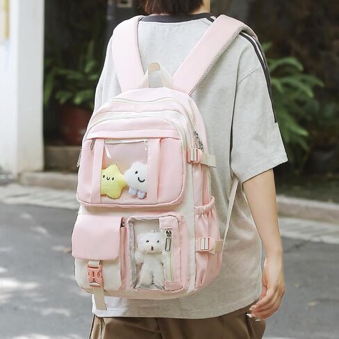 HORHREAR Kawaii Backpack 5Pcs Set for School, Cute Clear Backpack Preppy with Aesthetics Pendant for Girls Boys Primary Bag in Saudi Arabia