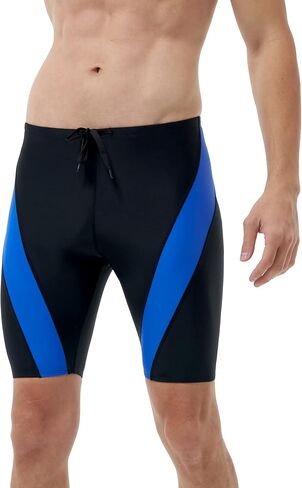 ملابس سباحة Runhit للرجال بعامل حماية من الأشعة فوق البنفسجية 50+، ملابس سباحة صلبة، ملابس سباحة تنافسية، أسود وأزرق in Kuwait
