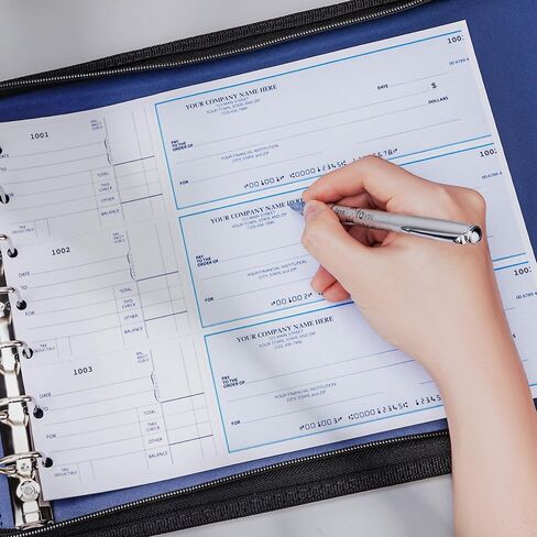 Antner Zippered 7 Ring Business Check Binder Portfolio for 3-Up Business Size Checks, PU Leather 7 Ring Checkbook Binder 600 Checks Capacity for 9 × 13 Inch Sheets, Built-in Storage Organizer, Black in Kuwait