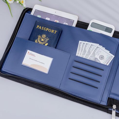 Antner Zippered 7 Ring Business Check Binder Portfolio for 3-Up Business Size Checks, PU Leather 7 Ring Checkbook Binder 600 Checks Capacity for 9 × 13 Inch Sheets, Built-in Storage Organizer, Black in Kuwait