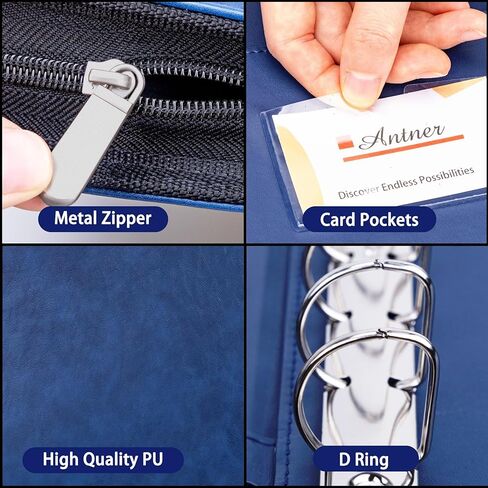 Antner Zippered 7 Ring Business Check Binder Portfolio for 3-Up Business Size Checks, PU Leather 7 Ring Checkbook Binder 600 Checks Capacity for 9 × 13 Inch Sheets, Built-in Storage Organizer, Black in Kuwait