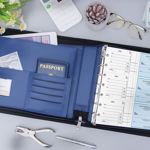 Antner Zippered 7 Ring Business Check Binder Portfolio for 3-Up Business Size Checks, PU Leather 7 Ring Checkbook Binder 600 Checks Capacity for 9 × 13 Inch Sheets, Built-in Storage Organizer, Black in Kuwait