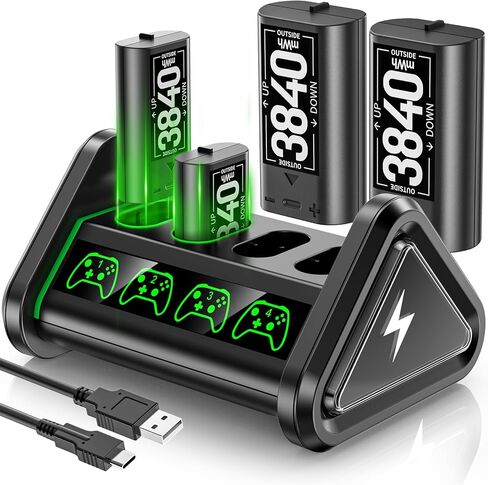 حزمة بطارية قابلة لإعادة الشحن لوحدات تحكم Xbox، 4 × 3600 مللي واط في الساعة بطاريات قابلة لإعادة الشحن لوحدة تحكم Xbox، بطارية وحدة تحكم سلسلة Xbox مع محطة شحن لأجهزة تحكم Xbox One/One S/One X/Elite in Kuwait