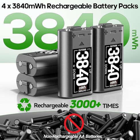 حزمة بطارية قابلة لإعادة الشحن لوحدات تحكم Xbox، 4 × 3600 مللي واط في الساعة بطاريات قابلة لإعادة الشحن لوحدة تحكم Xbox، بطارية وحدة تحكم سلسلة Xbox مع محطة شحن لأجهزة تحكم Xbox One/One S/One X/Elite in Kuwait