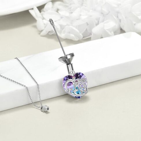 Heart Crystal Urn Necklace for Ashes Cremation Jewelry Sterling Silver with Purple Blue Crystal Jewelry Gifts for Women Girls Dolphin, Sterling Silver, no information in Saudi Arabia