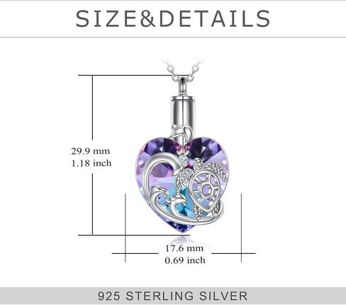 Heart Crystal Urn Necklace for Ashes Cremation Jewelry Sterling Silver with Purple Blue Crystal Jewelry Gifts for Women Girls Dolphin, Sterling Silver, no information in Saudi Arabia