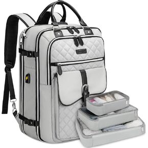 Vancropak Travel Backpack for Women, Anti Theft Laptop Carry on Backpacks Fits 17 inch Computer with Lock & USB Charging Port, TSA Flight Approved Large 50L Duffel Bag with 3 Packing Cubes, Grey