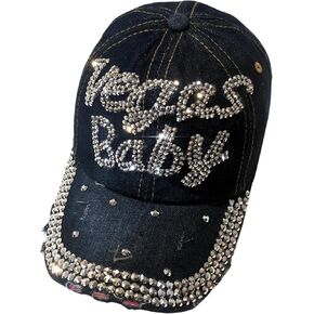 Popfizzy Bling Las Vegas Baby Hat, Rhinestone Las Vegas Baseball Cap for Women, Las Vegas Souvenir, Bedazzled Las Vegas Gifts