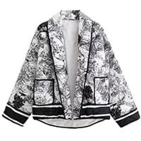 Yimoon Women's Cropped Puffer Quilted Jacket Vintage Floral Print Open Front Lightweight Short Jacket Outwear