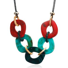 Marbling Contrast Colored Acrylic Disc Jewelry Set - Chunky Necklace and Dangle Earrings for Women Bohemian Style Jewelry