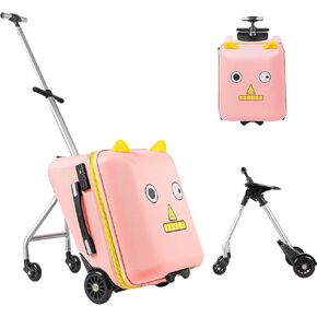 20'' Kids Ride on Suitcase with Spinner Wheels Large Hardside Carry on Rolling Travel Luggage for Boys Girls with Detachable Trolley,TSA Lock