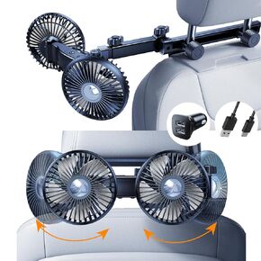 Battery Fan for Car Backseat, 360°Rotatable Car Fans for Backseat for Kids, [Comes with Car Charger&USB C Cable] 3 Speeds Separate Control Rechargeable Fan for Car Seat for Vehicles SUV RV