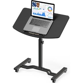 SHW Tim Rolling Adjustable Laptop Cart with Tilting Desktop and Side Shelf, Black