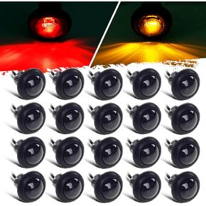 Partsam 20Pack 3/4" Inch Smoke Lens Amber LED Round Clearance Lights Side Marker Identification Light Turn Signal Grill Light for Trailer Truck Car Pickup