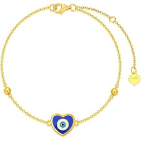 SISGEM 14K Real Gold Hearts Beaded Bracelets for Women,Yellow Gold Love Bracelet Three Hearts Jewerly Gifts for Birthday Christmas 6.5+2 inch