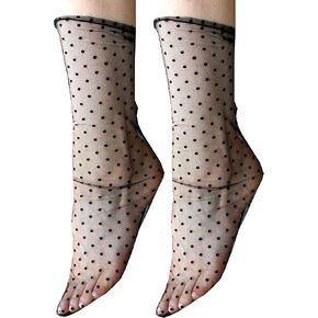 Millennials In Motion 2 Pairs Mesh Socks with Bow Sneaker Ball Lace Ruffle Sheer Knee High Stockings Crew Socks for Heels Bridal Shower Gift for Wedding