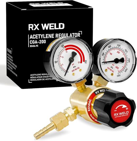 RX WELD منظم الأسيتيلين CGA-200 مقاييس غاز اللحام المدخل الخلفي مع منفذ 9/16 "-18 وموصل خرطوم، مقبض على شكل حرف T in Kuwait