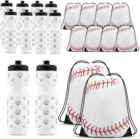 Sunnyray 12 Pcs Baseball Party Favors 6 Pcs 13 x 17 Inch Baseball Drawstring Bag and 6 Pcs 24 oz Baseball Sports Tumbler Drawstring Backpack Coffee Travel Mug Baseball Bag Baseball Gift for School Gym in Kuwait