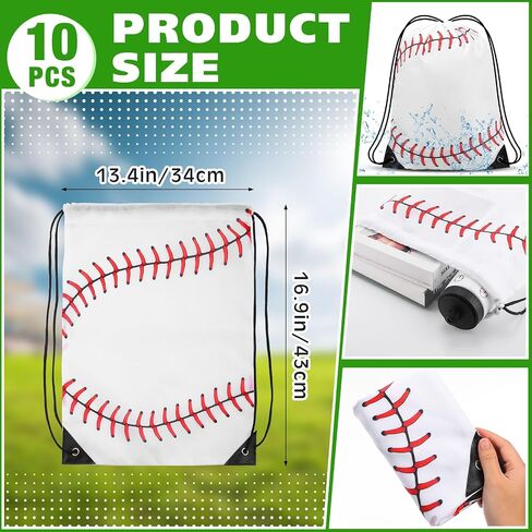 Sunnyray 12 Pcs Baseball Party Favors 6 Pcs 13 x 17 Inch Baseball Drawstring Bag and 6 Pcs 24 oz Baseball Sports Tumbler Drawstring Backpack Coffee Travel Mug Baseball Bag Baseball Gift for School Gym in Kuwait