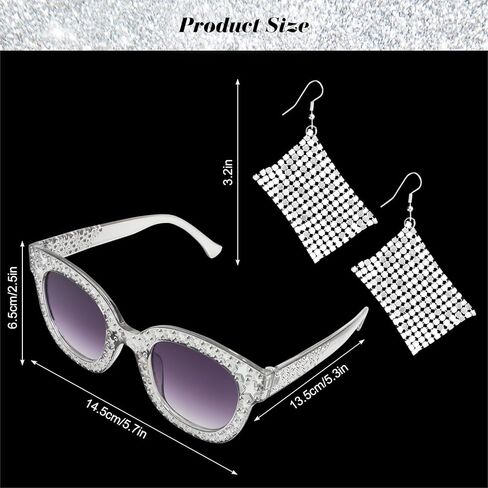 5 Pcs 70s Disco Accessories Women Disco Costume Jewelry Disco Sequin Scarf Headband Diamond Bracelet Earrings Sunglasses in Kuwait