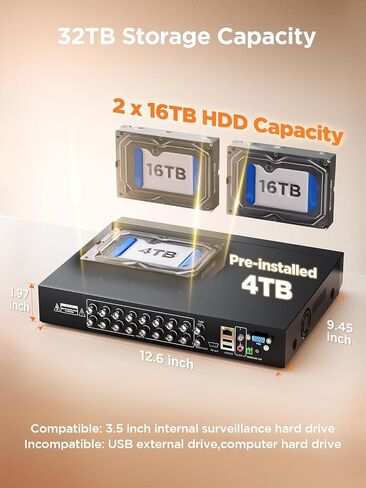 TIGERSECU Ultra HD 5MP 16-Channel Hybrid 5-in-1 DVR Security Recorder with 4TB Hard Drive, for 16 Analog/TVI/AHD/CVI and 16 IP Security Cameras (Cameras Not Included) in Saudi Arabia