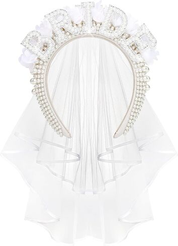 عصابة رأس Jaciya Pearl Bride مع حجاب وديكورات حفلات توديع العزوبية وديكورات حفلات الزفاف وهدايا العازبة للعروس in Kuwait