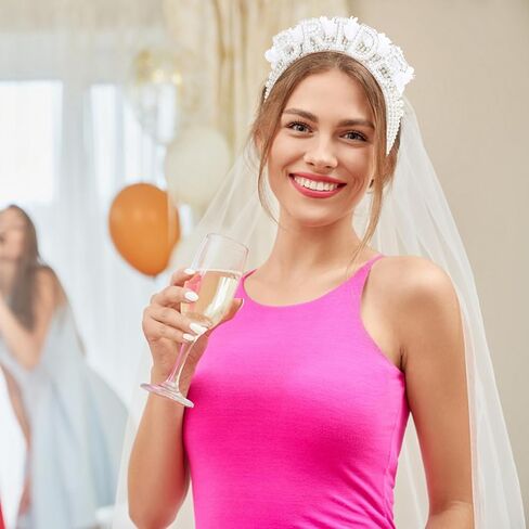 عصابة رأس Jaciya Pearl Bride مع حجاب وديكورات حفلات توديع العزوبية وديكورات حفلات الزفاف وهدايا العازبة للعروس in Kuwait